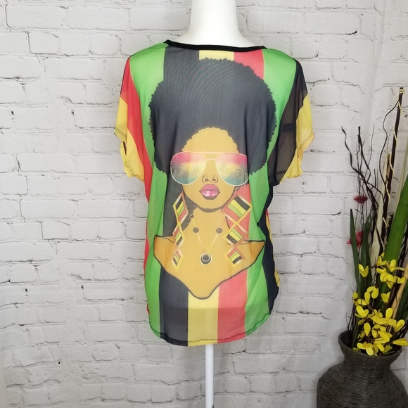 Nwt Sheer Mesh Red Black Green Top - Picture 2 of 4